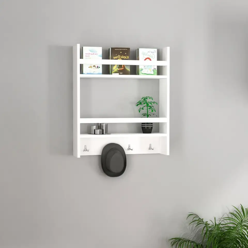 Etajera functionala cu agatatori Harley Homs, 53.6 x 60 x 14.5 cm, alb