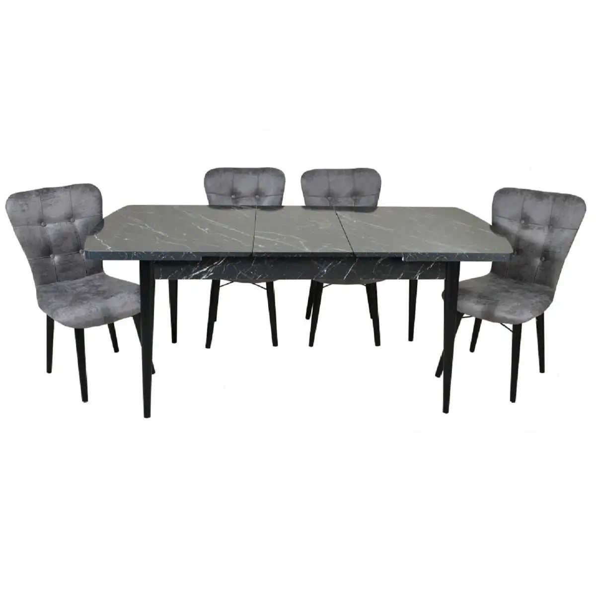Set masa extensibila cu 4 scaune tapitate Homs marmorat negru 110 x 70 cm