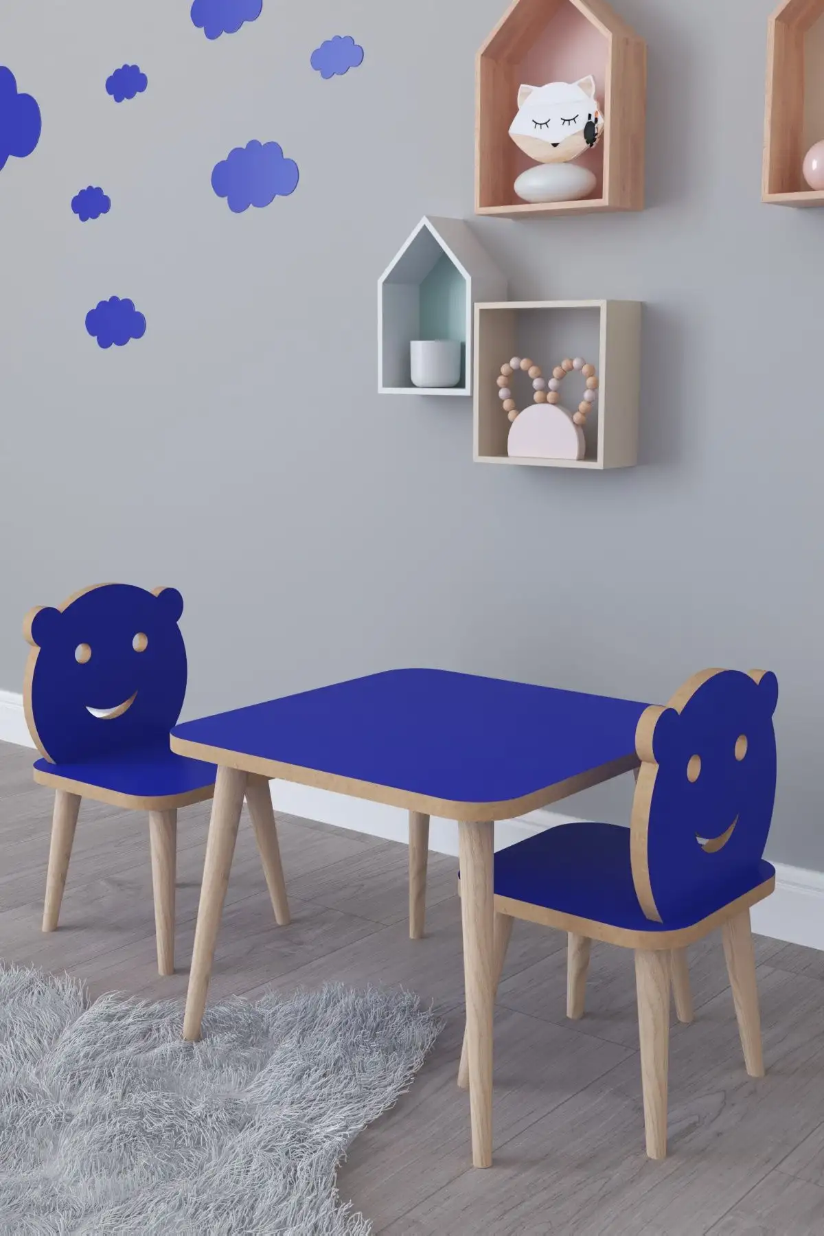 Set masa + 2 scaune copii 60×40×45 cm – PAL albastru – Bambi