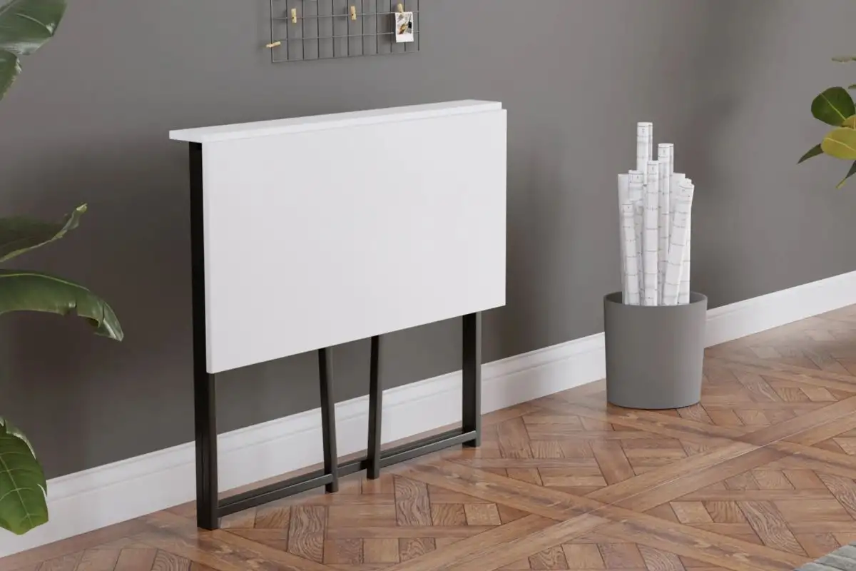 Birou pliabil cu cadru metalic Util Homs 80 x 50 x 75 cm,Alb-negru