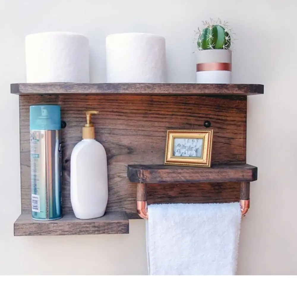 Suport prosoape baie,bucatarie din lemn,raft,serie wood, Homs 40 x 40 x 11 cm, 700011