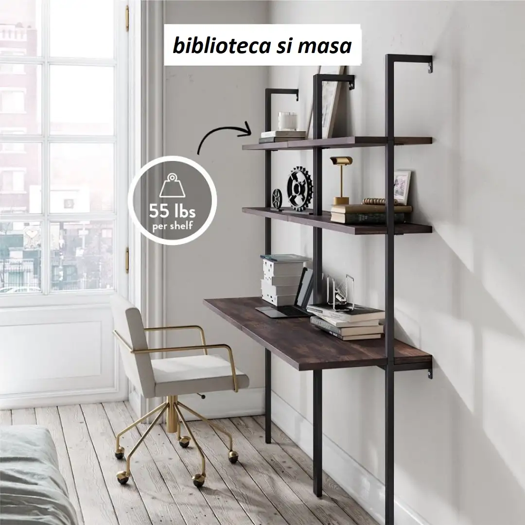 Biblioteca lemn, Seria A-620, Homs, negru/natur, 200 x 70 x 50 cm, lemn/metal,30283