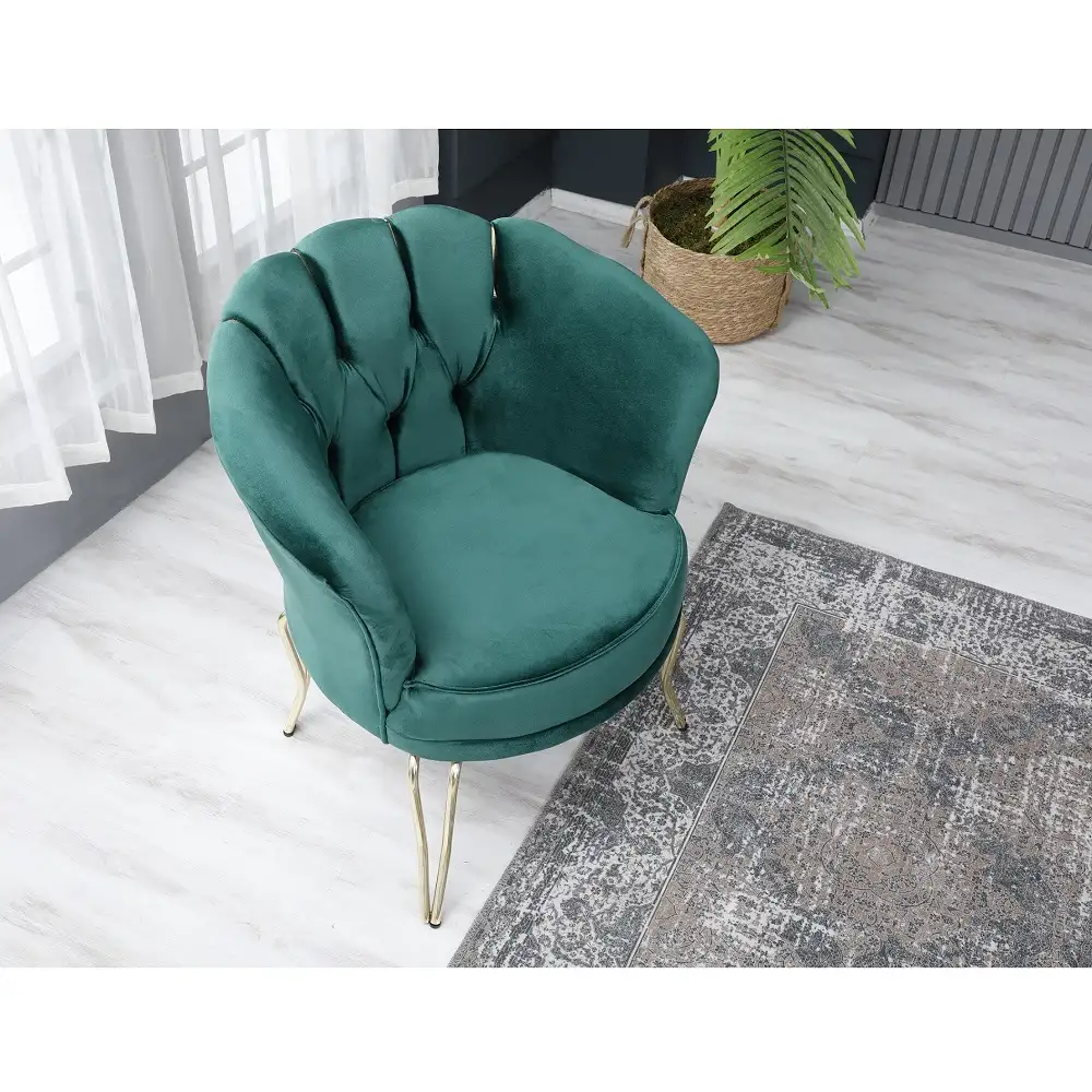 Fotoliu Viena, scaun, verde-auriu, picioare metal auriu, Homs