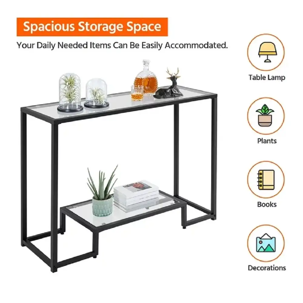 Consola Daria din sticla si metal culoare negru 100 cm