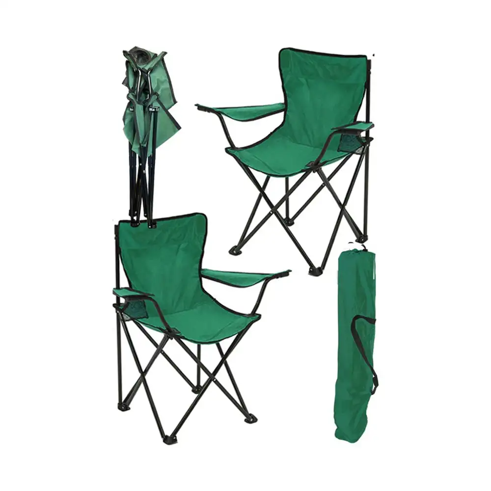 Set 2 scaun pliabil cu cotiera si suport,pentru camping,gradina,verde