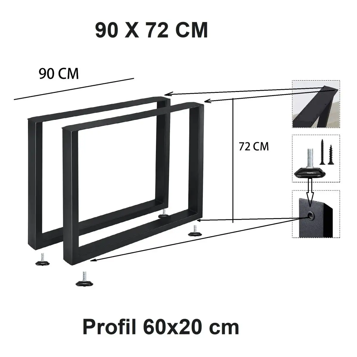 Set 2 Picioare Masă Metal, 90 cm,inaltime 72 cm