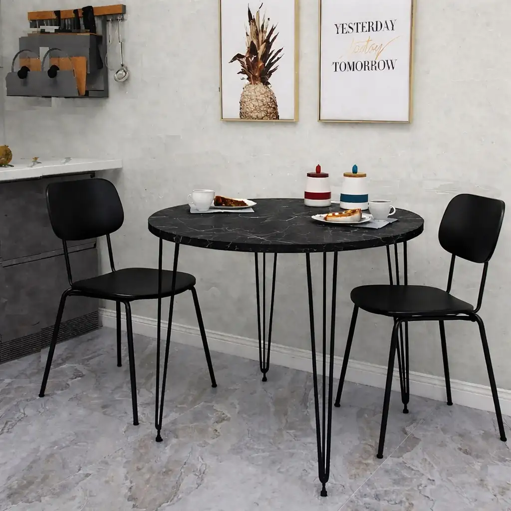 Masa bucatarie rotund texturata,negru marmurat, Homs 70x70x75 cm, A0048